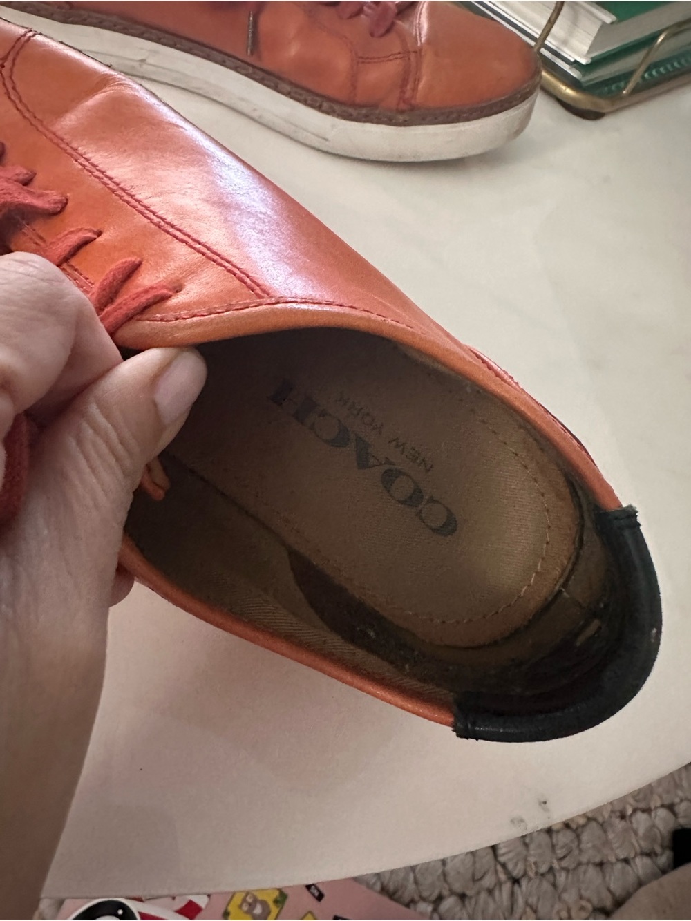 Coach Men’s Orange Leather Low Top Sneakers Casual Lace Up Shoes size 9.5 - Picture 6 of 8